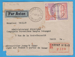 LETTRE RECOMMANDEE PAR AVION DE 1937 - ABONG-M'BANG (CAMEROUN) POUR PARIS - AEROMARITIME JUSQU'A DAKAR PUIS AIR FRANCE - Lettres & Documents