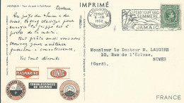 JAMAIQUE CARTE  PLASMARINE/IONYL 1d KINGSTON POUR  NIMES ( GARD ) DE 1952  LETTRE COVER - Jamaica (...-1961)