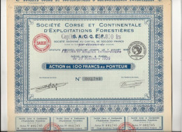 LOT DE 10 ACTIONS -SOCIETE CORSE ET CONTINENTALE D'EX¨LOITATIONS FORESTIERES - ACTION DE 100 FRS - ANNEE 1926 - Agricultura