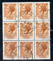 ITALIA REPUBBLICA ITALY REPUBLIC 1968 - 1976 SIRACUSANA TURRITA STELLE STARS LIRE 30 BLOCCO USATO BLOCK USED OBLITERE' - 1961-70: Used