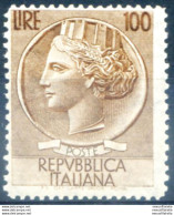 Repubblica. Turrita Grande Formato. Lire 100, Varietà. Dent. 13,5 X 12,25 (1955). - Abarten Und Kuriositäten