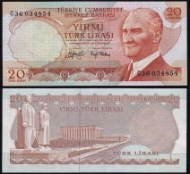 Türkei - Turkey 20 Lira Banknote 1970 (1974) Pick 187a UNC Black Signature Sig.2 - Turquie