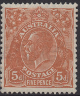 AUSTRALIA 1930  5d ORANGE - BROWN  KGV STAMP  PERF.13.1/2 X 12.1/2 SMW SG.103a  MVLH - Nuevos