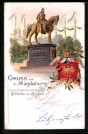 Lithographie Magdeburg, Einweihung Des Denkmals Wilhelm Des Grossen, Wappen  - Magdeburg
