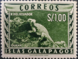 OH) 1957 GALAPAGOS ISLANDS - ECUADOR POSSESSION OF THE GALAPAGOS ISLANDS,  ECUADOR, MARINE IGUANA SCT L3 1s Olive Green, - Ecuador