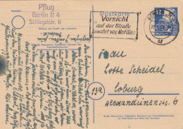 1949: Ganzsache Von Berlin Nach Coburg, Vorsicht Auf Der Staße Vor Unfällen - Cartas & Documentos