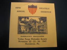 NORRISTOWN Pennsylvania 1940 Washington's Headquarters Valley Forge Poster Stamp Vignette USA Label - Autres & Non Classés