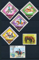 6 Timbres Oblitérés Chevaux  Cheval MONGOLIE XII-1 Sports équestres  Allemagne De L'Est DDR Poulain Nicaragua Poste - Pferde