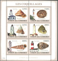 COMOROS ISLS. 2009 LIGHTHOUSES AND SEASHELLS SHEET OF 6** - Conchiglie