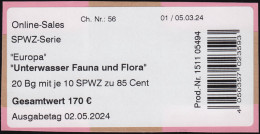 3828 Unterwasser Fauna Und Flora, Banderole / Aufkleber Für 10er-Bogen - 2001-2010