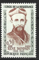 FRANCE N° 1252 50C VERT ET MARRON ABBE REMI BOMPAIN  HE DE HEROS EFFACE NEUF SANS CJAR?OERE - Ungebraucht