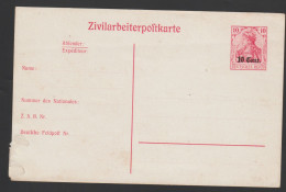 Entier Carte Postale Pour Travailleurs Civils .  1918 . - Andere & Zonder Classificatie