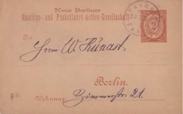 NEUE BERLINER OMNIBUS U. PACKETFAHRT ACTIEN-GESELLSCHAFT : 1890 : Gelaufen Kartenbrief/Travelled Lettercard. - Autres & Non Classés