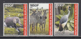 2021 Burundi Elephants Zebra Birds Crane Complete Set Of 3 MNH - Ungebraucht