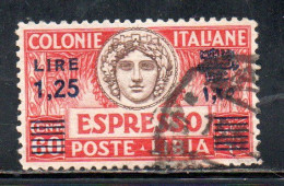 LIBIA 1927 1933 ESPRESSO SPECIAL DELIVERY LIRE 1,25 SU 60 CENT.  DENT. PERF 11 USATO USED OBLITERE' - Libya