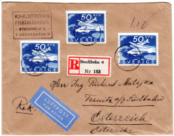 Schweden 1936, MeF 3x 50 öre Flughafen Bromma Auf Luftpost R-Brief N. Österreich - Brieven En Documenten