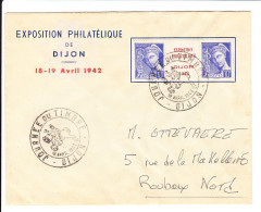Exposition Philatélique De Dijon -10c. Mercure 407 En Paire Interpanneau Avec Surcharge Sur Lettre De 1942 - Storia Postale