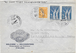 FINLANDE BELLE ENVELOPPE 1er VOL HELSINKI / NEW YORK 21 06 1947 TBE - Cartas & Documentos