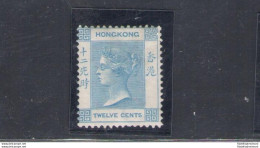 1863-71 HONG KONG - Stanley Gibbons N. 12 - 20 Cents - Pale Greenish Blue - MLH* (3 Dente A Destra Leggermente Aperto) - Sonstige & Ohne Zuordnung