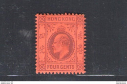 1903 HONG KONG - Stanley Gibbons N. 64 - 4 Cents - PURPLE RED - MNH** - Autres & Non Classés