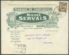 N°341 - 75c. KEPI Obl. Sc DOUR Sur Lettre Illustrée (CONFISERIES SERVAIS CHOCOLATS …) Du 31 Mai 1933 Vers Jemappes.  Sup - 1931-1934 Mütze (Képi)