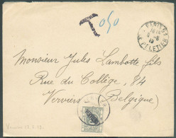 Enveloppe Non Affranchie De PARIS Le 9-5 1919 Vers Verviers Et Taxée à 50 Centimes Par TX N°16A Sc VERVIERS 12-5 1919. - Briefe U. Dokumente