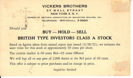I19. Vintage US Prepaid Postcard. Postal Stationery. Vickers Brothers. Wall St. - Wall Street
