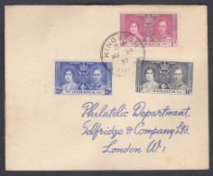 British Jamaica 1937 Used Cover To England, Coronation Of King George VI Stamps - Jamaica (...-1961)