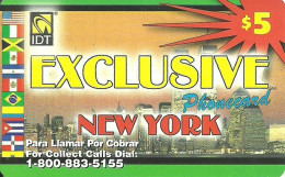 USA: Prepaid IDT - Exclusive New York, Flags. Collect Call No. Ends 5155. 09.03 - Autres & Non Classés