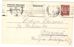 Postcard 1940 Zagreb Via Belgrade,Yugoslavia - Oskar Weiller ( JEWISH FAMILIES In Zagreb ) Jewish - Covers & Documents