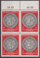 1970 , Mi 1326 ** (6) -  4er Block Postfrisch - 300 Jahre Leopold - Franzens - Universität , Innsbruck - Unused Stamps