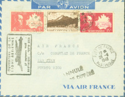Martinique Par Avion Via Air France Cachet Ouverture Ligne Aérienne 27 9 1948 Martinique Porto Rico CAD 26 8 48 - Poste Aérienne