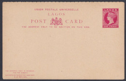 Lagos One Penny Queen Victoria Mint Unused UPU Postcard, Post Card, Universal Postal Union, Postal Stationery - Nigeria (...-1960)