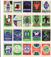 Czech Republic, 20 Matchbox Labels, Kavaren Luxor, Alfa, Valdek, Malostranská, Vltava, Restaurant Černý Kún, Slavia - Matchbox Labels