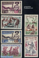 Wallis & Futuna 1957 Definitives 6v, Mint NH, Health - History - Performance Art - Various - Food & Drink - Dance & Ba.. - Alimentation