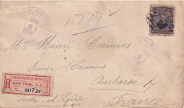 BELLE ENVELOPPE DE 1909 DE  NEW YORK POUR AMBOISE.TIMBRE 13 CENTS PLUS  8 CACHETS..BELLE COTE   .. INTERESSANT - Brieven En Documenten