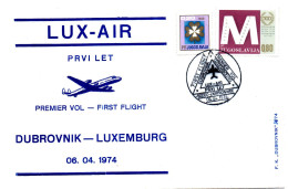 Yugoslavia, First Flight Dubrovnik -Luxembourg 1974 - Briefe U. Dokumente