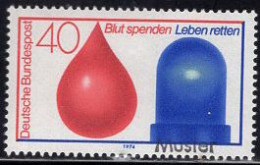 GERMANY(1974) Blood Donor Service. MUSTER (specimen) Overprint. Scott No 1132. - Autres & Non Classés