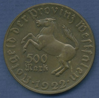 Westfalen 500 Mark 1922 Bronze, Freiherr V. Stein, J N15 Vz (m6204) - Autres & Non Classés