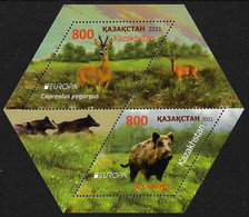 KAZAKHSTAN /KAZAJISTAN /KASACHSTAN -EUROPA 2021 -ENDANGERED NATIONAL WILDLIFE"-  SOUVENIR SHEET Of 2 STAMPS - 2021