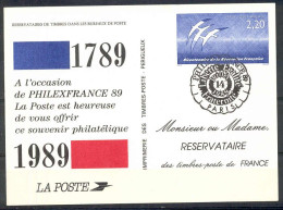 SOLDES - 1989 -   Carte Postale - Souvenir Philatélique De PHILEXFRANCE 89  - PRIX CADEAU + CERTIFICAT - Other & Unclassified