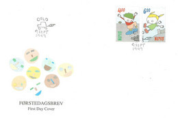 Norge Norway 1999 Children's Games, Boy Rides A Skateboard. Girl Is Roller-skating Mi 1329-1330 - FDC - Lettres & Documents