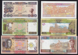 Guinea - Guinee 100, 500 + 1000 Francs 1998/2010 UNC   (15301 - Altri – Africa