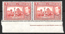 TRINIDAD & TABAGO.....KING GEORGE VI..(1936-52.)...SG249a......4c X IMPRINT PAIR......1 X MH...1 XMNH.... - Trindad & Tobago (...-1961)