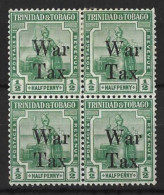 TRINIDAD & TOBAGO...KING GEORGE V...(1910-36..).." 1918.."...WAR TAX...SG187..HALFd  X BLOCK OF 4......2 X MH...2 X MNH. - Trinité & Tobago (...-1961)
