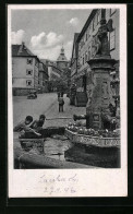 AK Laubach / Oberhessen, Marktplatz Mit Engelsbrunnen Und Blick Auf Das Schloss  - Laubach