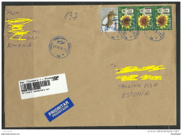 ROMANIA Rumänien 2015 Registered Air Mail Letter To Estonia Sonnenblume Hase Hare - Lettres & Documents