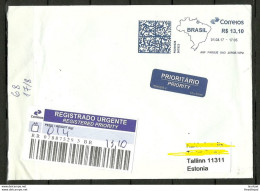 BRAZIL Brazilia 2017 Registered Letter To Estonia - Briefe U. Dokumente