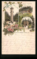 Vorläufer-Lithographie Ilmenau, 1895, Gabelbach Restaurant, Goethehäuschen, Kickelhahn  - Ilmenau