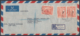 Aden 1952 Used Registered Airmail Cover To England, Port City, Harbour, Boat, Mountain, Ship, King George VI Overprint - Aden (1854-1963)